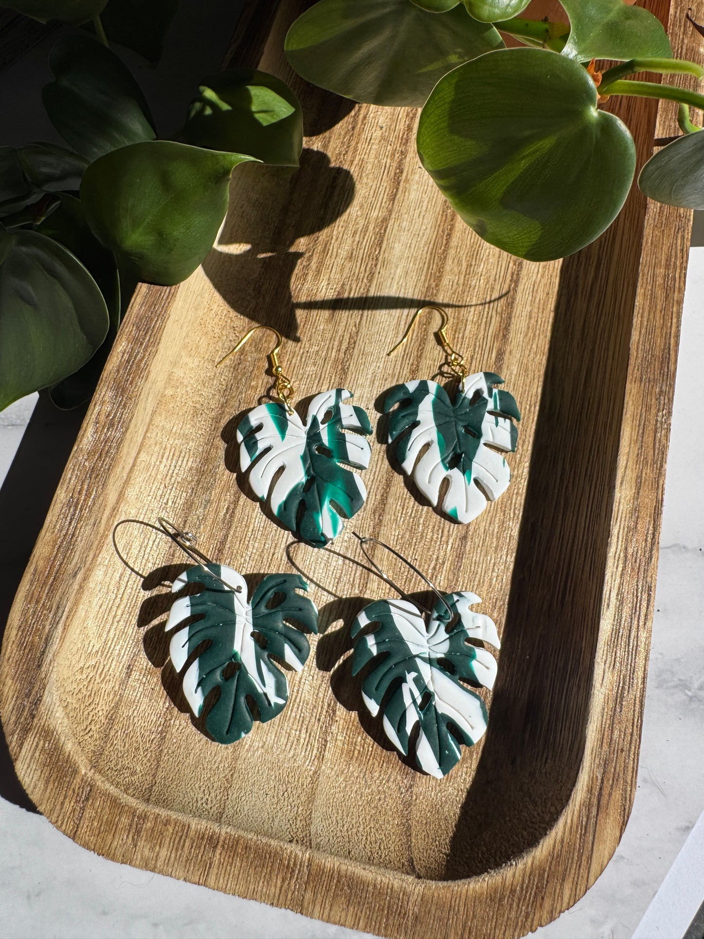 Monstera Albo Leaf Earrings
