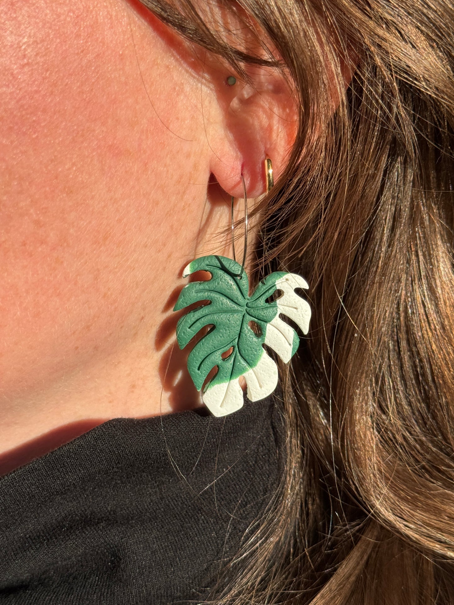 Monstera Albo Leaf Earrings