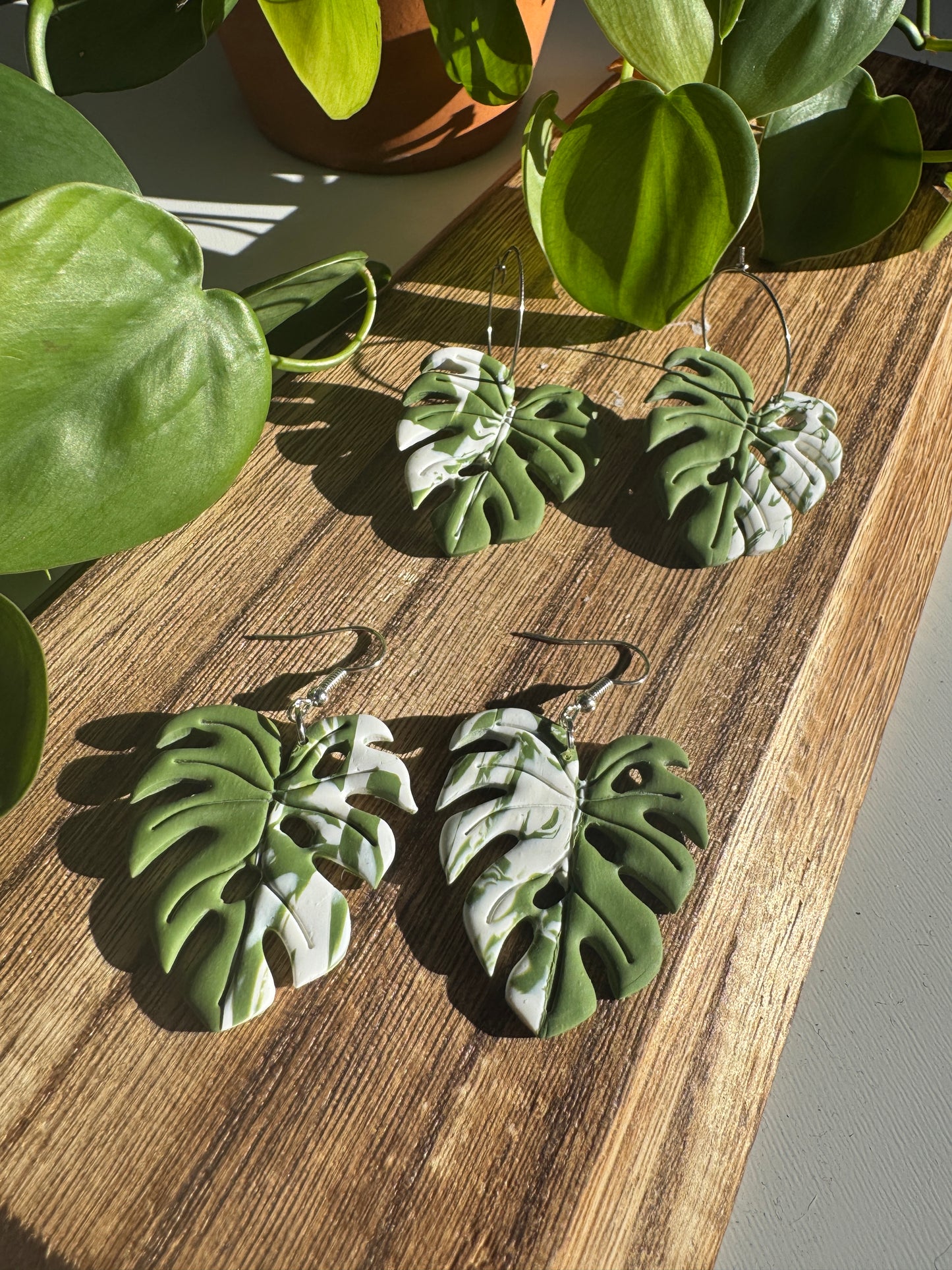Monstera Albo Leaf Earrings
