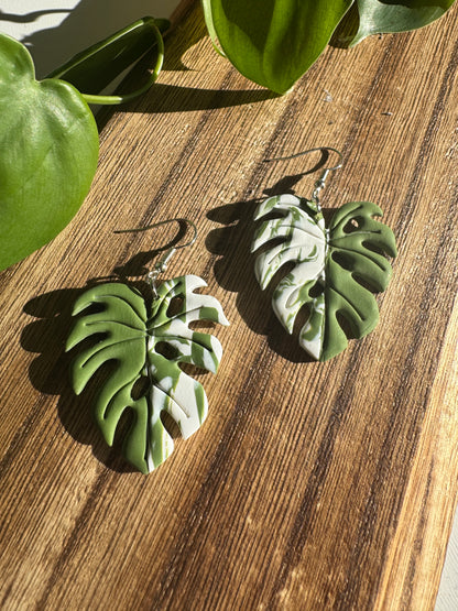 Monstera Albo Leaf Earrings