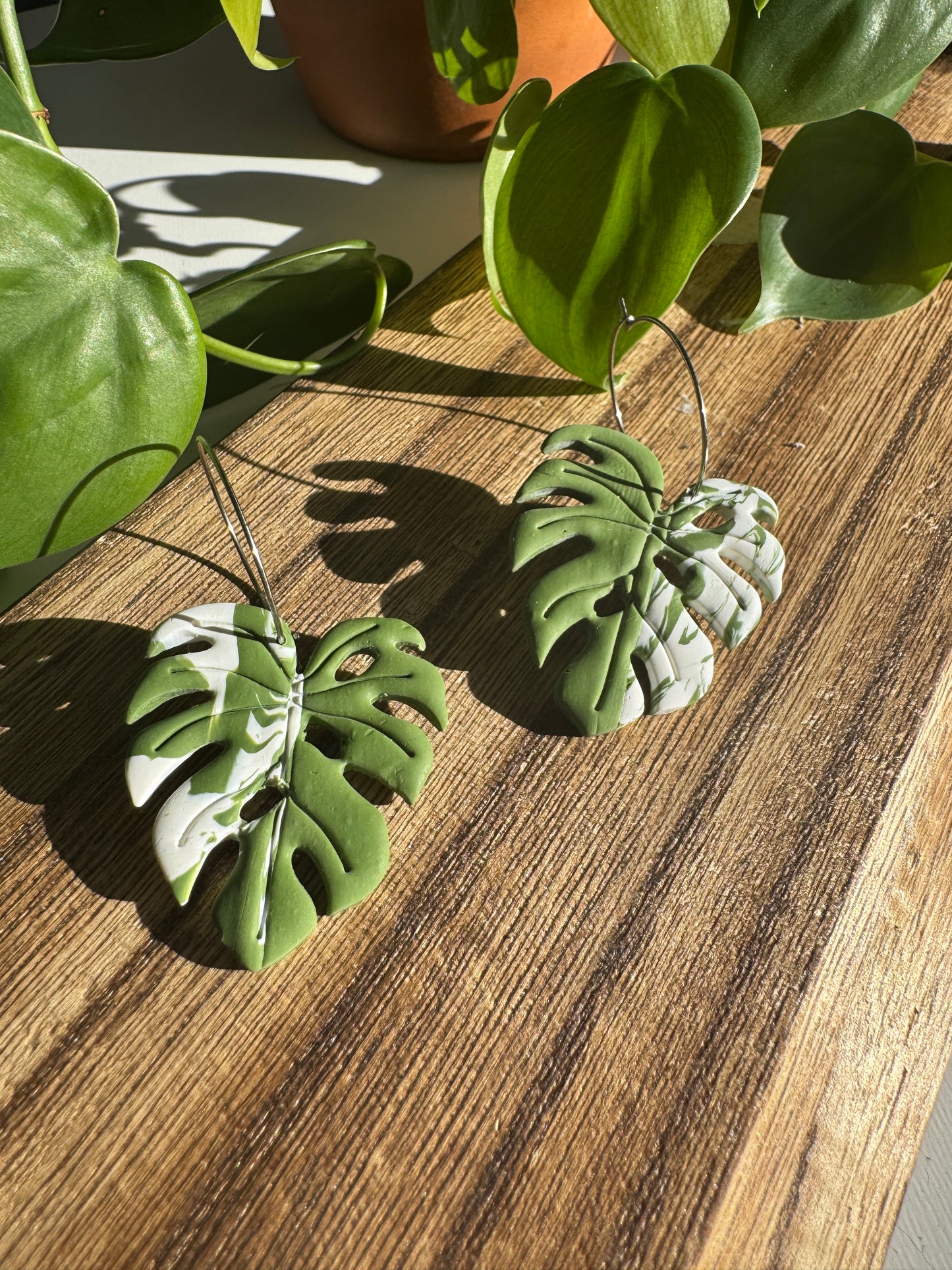 Monstera Albo Leaf Earrings