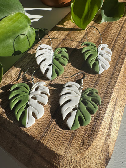 'Half Moon' Monstera Albo Earrings