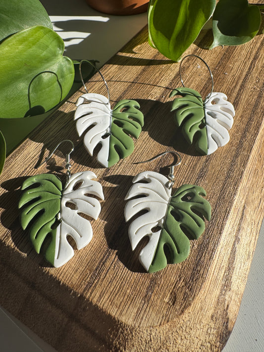 'Half Moon' Monstera Albo Earrings