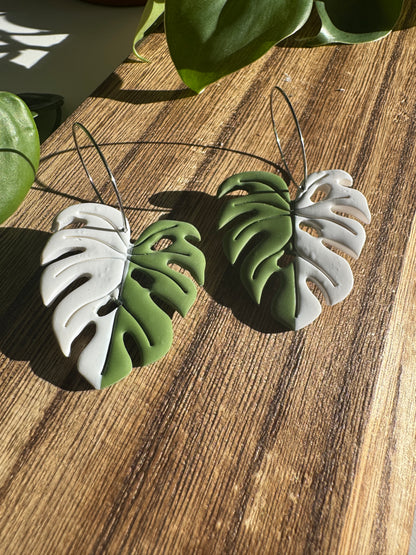 'Half Moon' Monstera Albo Earrings