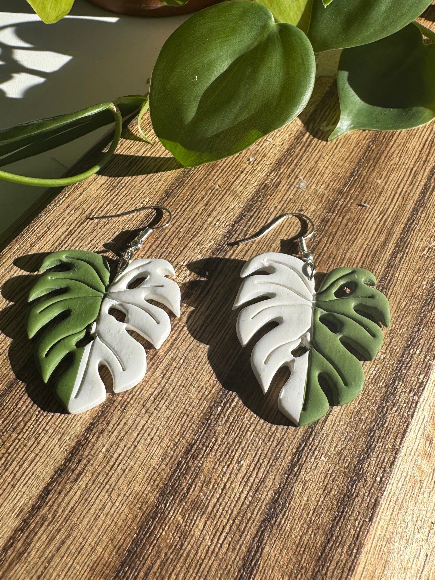 'Half Moon' Monstera Albo Earrings