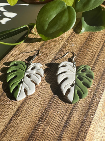 'Half Moon' Monstera Albo Earrings