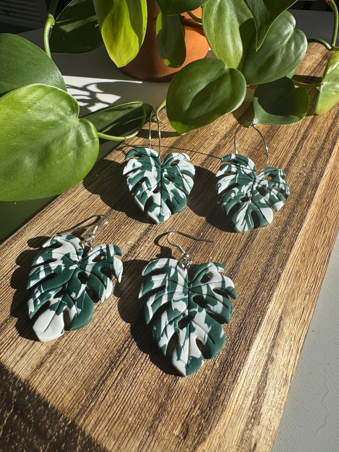Monstera Albo Leaf Earrings