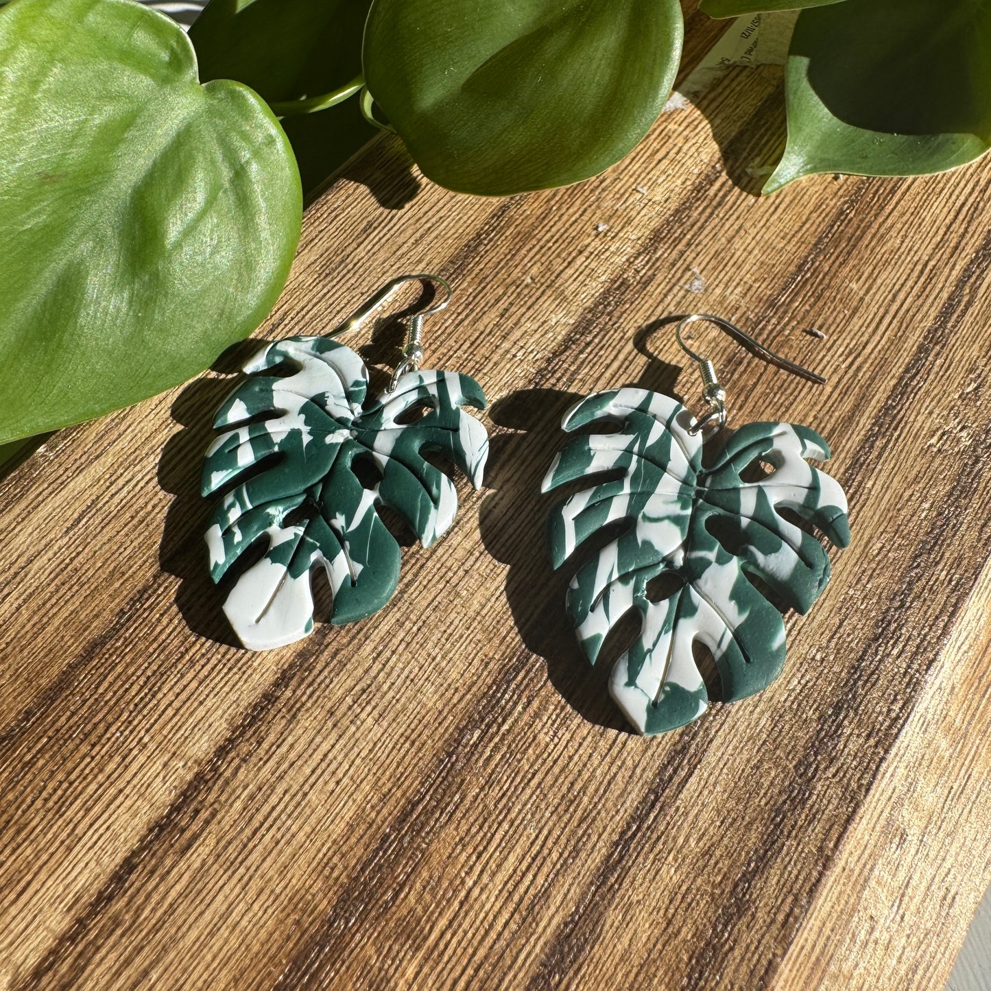 Monstera Albo Leaf Earrings