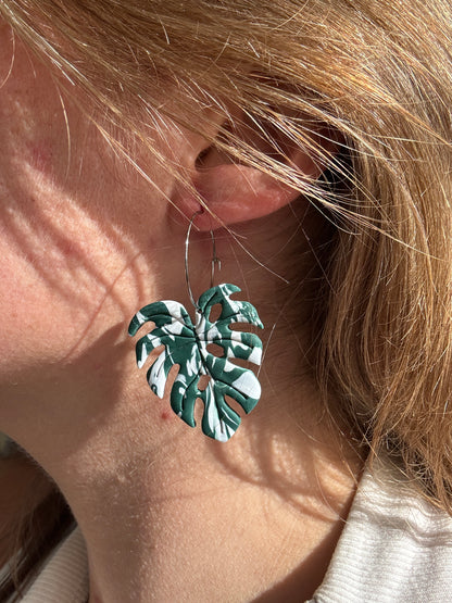 Monstera Albo Leaf Earrings