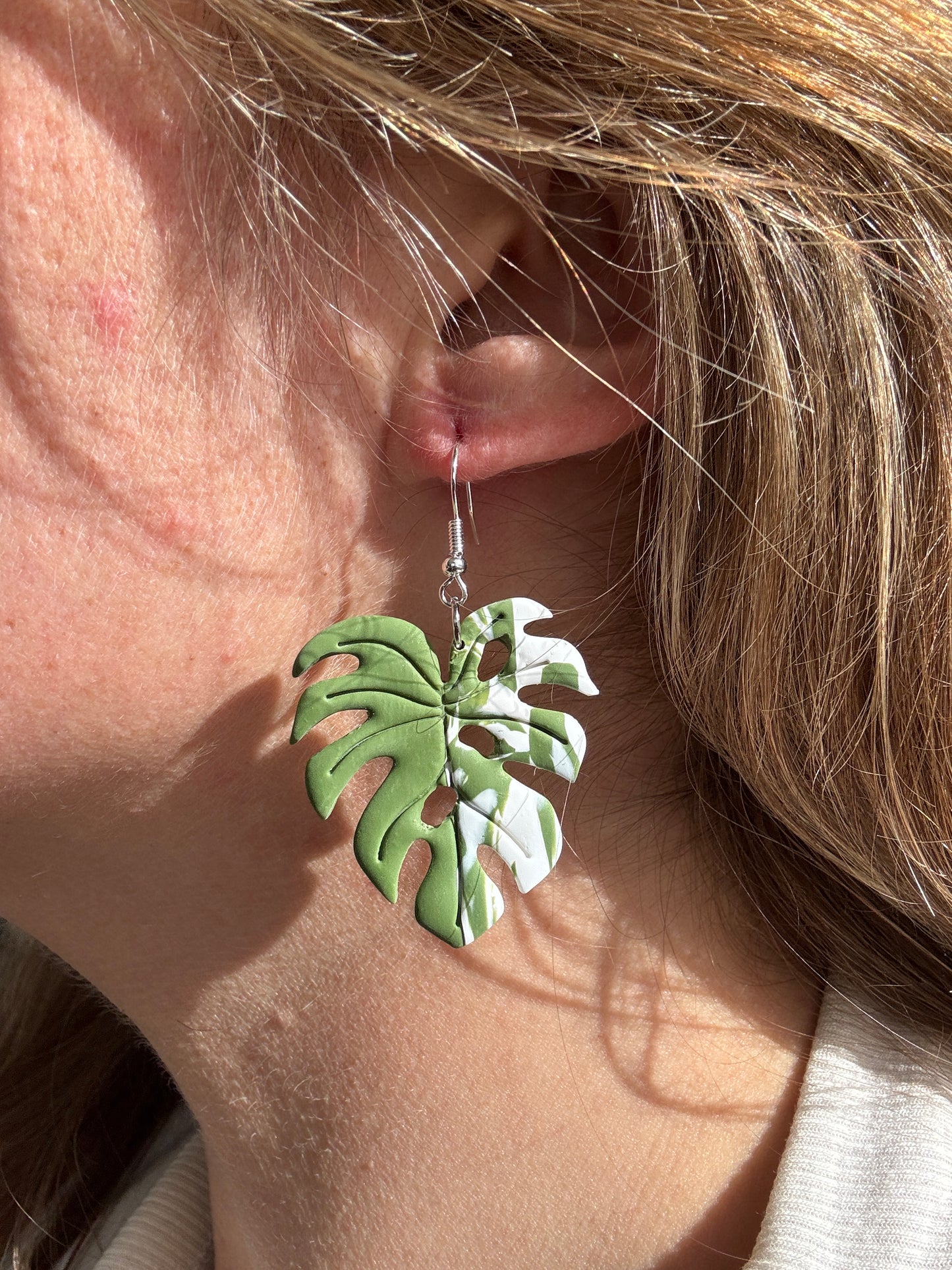 Monstera Albo Leaf Earrings