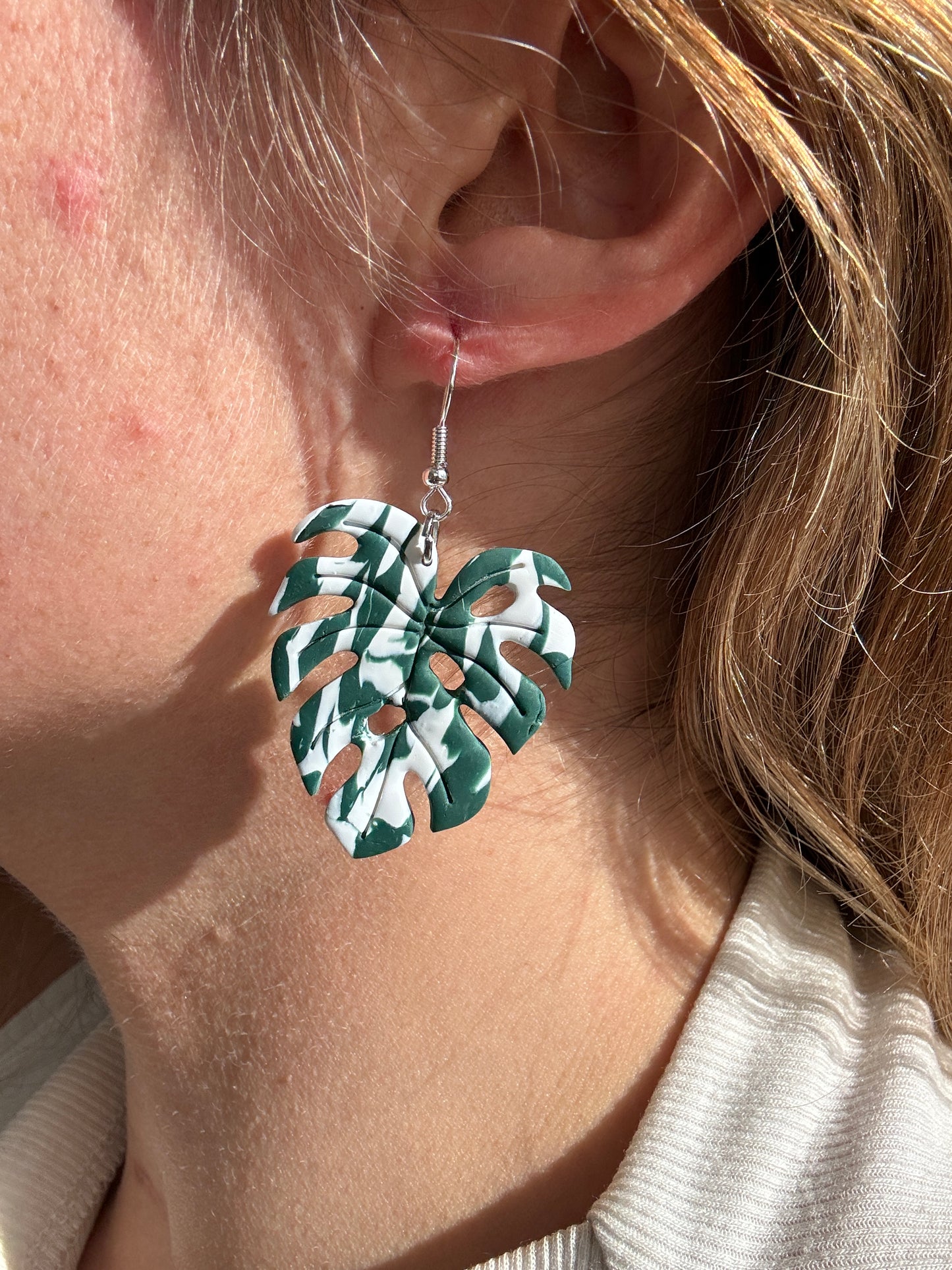 Monstera Albo Leaf Earrings