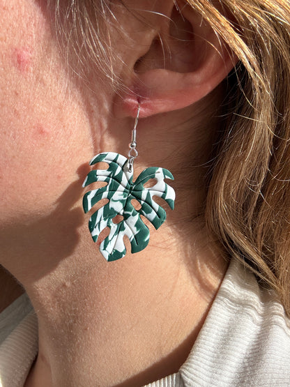 Monstera Albo Leaf Earrings