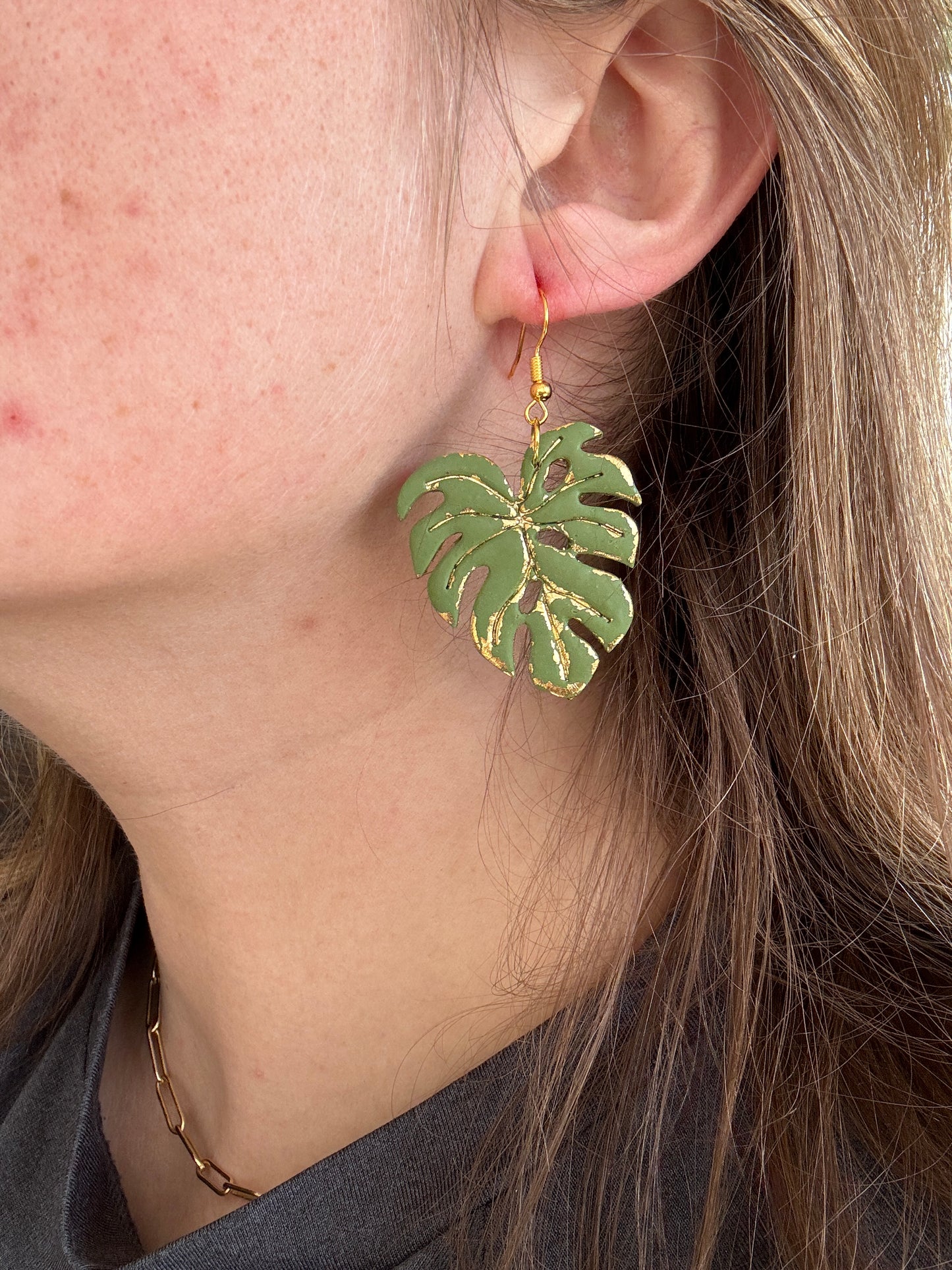 Monstera Gold Leaf Earrings