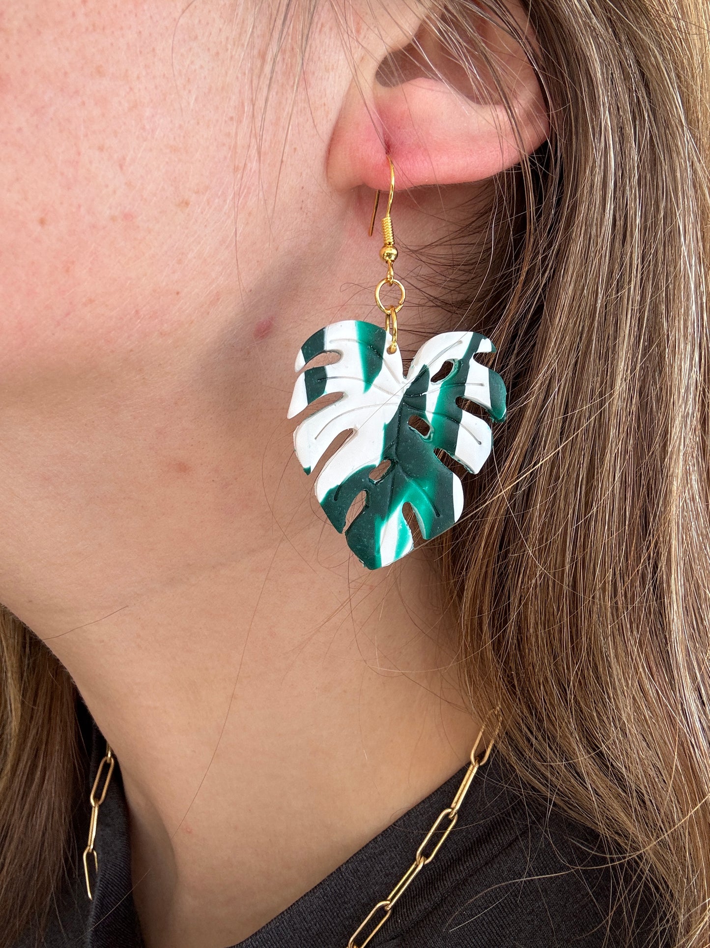 Monstera Albo Leaf Earrings