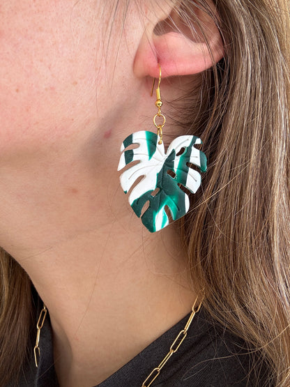 Monstera Albo Leaf Earrings