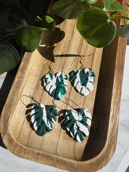 Monstera Albo Leaf Earrings